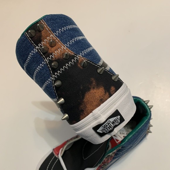 Vans Sk8-Hi Tartan Daze Leather/Plaid/Denim/Acidwash Studded Women’s Size 8 Shoe - Picture 5 of 9